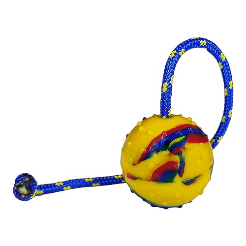 EQ K9 Dog Ball on a Rope, Durable Dog Training Ball for Exercise and Reward Throw & Fetch, Catch, Tug of War, Luring