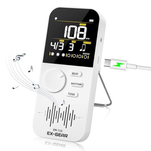 EX-GEAR Digital Metronome, Rechargeable Electronic Metronome with Color LCD Screen, Wide Tempo Range & Multiple Time Signatures for Piano, Guitar, Violin, Drums & All Instruments