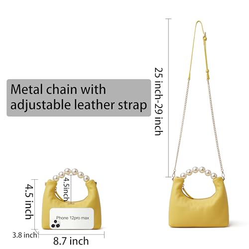 Image of DORIS&JACKY Small Top Handle Clutch Purse for Women, Designer Evening Bag With Pearl Tote Handle and Chain Strap