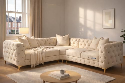 Snooze Velvet Monaco 3 and 2 Seater Sofa Sets, Corner Sofas For Living Room, Upholstered Plush Fabric 3 Seater Sofas (Cream Velvet, Arm Chair)