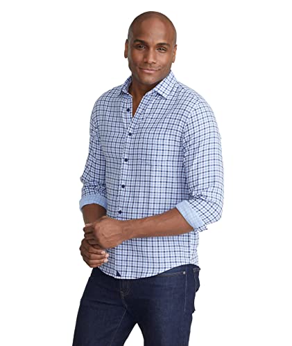 UNTUCKit Cotton Gauze Soligo Shirt - Untucked Mens Shirt, Light Blue Gingham, Small, Long Sleeve, Slim Fit