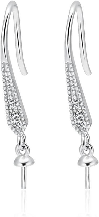 925 Sterling Silver CZ Dangle Earrings Fitting for Pearl, Earring Post Findings with Pearl Seat for DIY Jewelry Making
