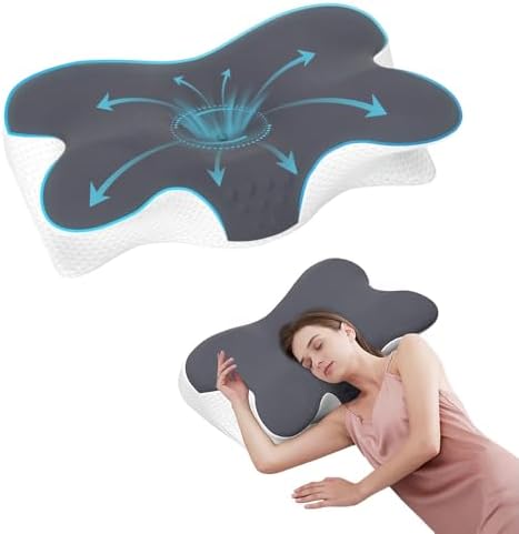 Jpoht Cervical Neck Pillow for Neck and Shoulder Pain, Side Sleeper Pillow,Memory Foam Butterfly Pillow
