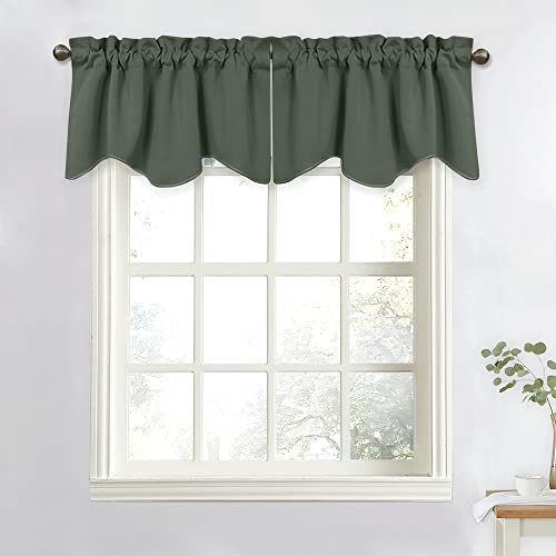 NICETOWN Valance Curtains for Kitchen Blackout Thermal Insulated Solid Rod Pocket Window Curtain Valance for Living Room/Bedroom/Thanksgiving, Dark Ma