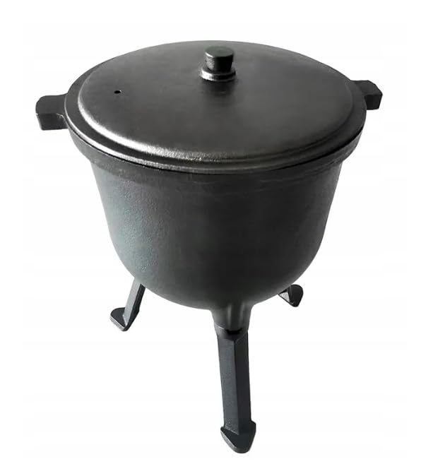 BDW Chaudron en fonte avec trois pieds, marmite de chasse hongroise, 8 litres, avec couvercle et pieds, chaudière de sorcière, marmite à griller Cauldron