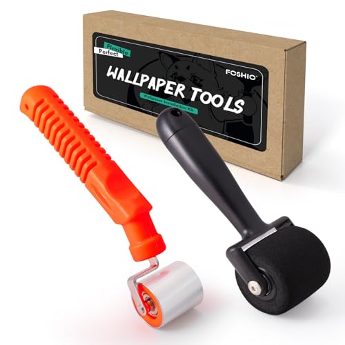 FOSHIO 2 Pack Seam Roller Kit, Sponge Roller & Stainless Steel Roller with Anti-Slip Handle, Pressing Out Seams for Wallpaper, Vinyl, Window Film, Car Audio Sound Deadening Application