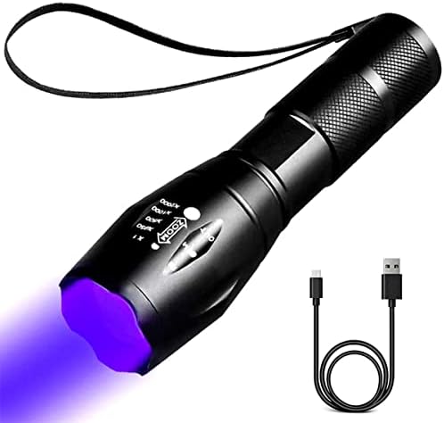 Rechargeable Black Light UV Flashlights, Black Light Flashlight Mini,395 nm LED Flashlight， Dry Stains, Bed Bug，Detecting Banknotes,Finding Scorpions.