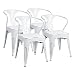 Furmax Metal Arms Distressed Style Dream White Indoor/Outdoor Use Stackable Chic Dining Bistro Cafe Side Chairs, Set of 4