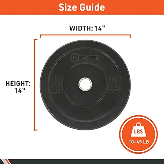 Body Sport 2¡± Rubber Olympic Bumper Plate Plate Set ¨C Bumper Weight Plates ¨C Set of Free Weights for Strength Training ¨C Impact Absorbing Bumper Plates with Stainless Steel Insert