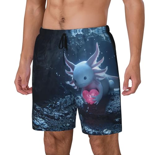 Heart Axolotl Funny Men's Swim Trunks Board Shorts Quick Dry-3