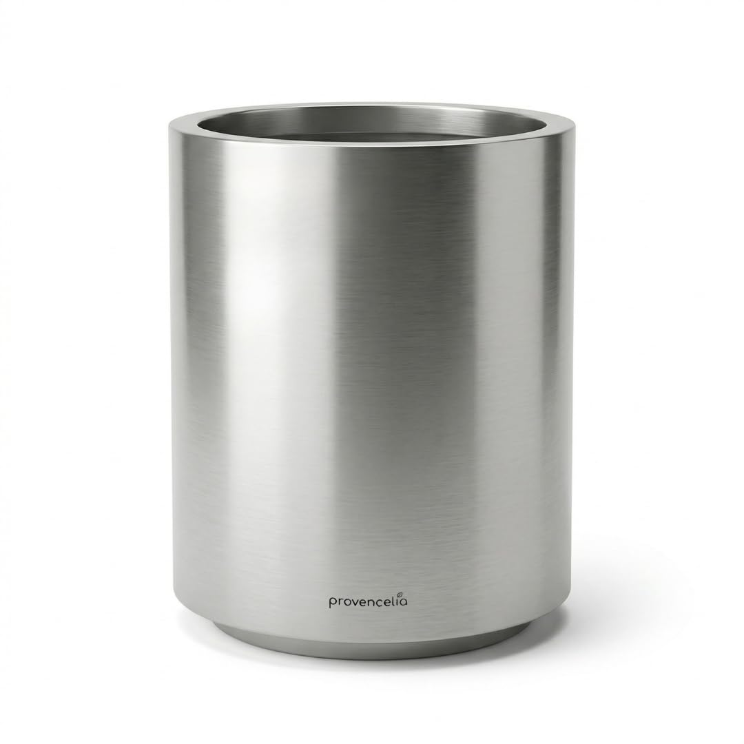 Metropole Edelstahl Pflanzkübel Ø40 x H50 cm Silber — Pflanzgefäß groß frostbeständig handgefertigt rostfrei Outdoor Indoor Garten Terrasse Balkon