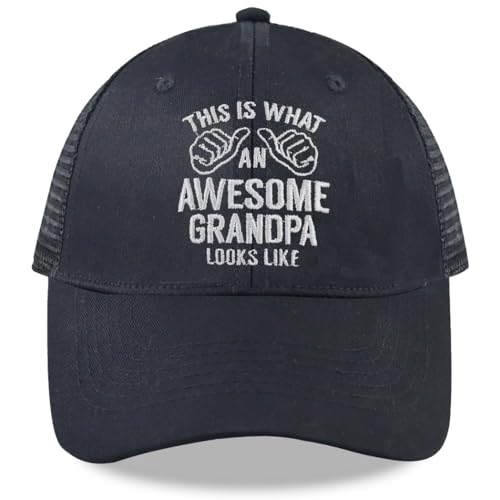 Grandpa Trucker Hats for Men, Adjustable Embroidered Wash Grandfather Birthday Baseball Cap