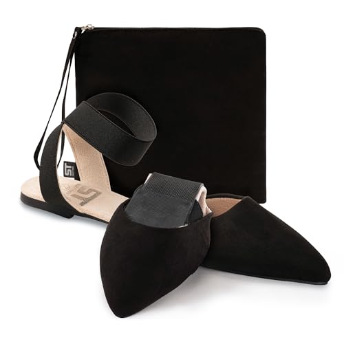 Silky Toes Foldable Flats for Women Dress Ankle Strap Shoes with Purse