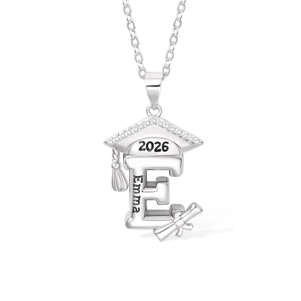 AILIN Custom Graduation Cap Necklace For Women 925 Sterling Silver/Brass Personalized Name Alphabet Year Class Of 2025 Necklace For Her College