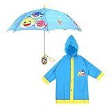 Nickelodeon Kids Umbrella and Slicker, Baby Shark Toddler Boy Rain Wear Set, Blue, 4-5 Years