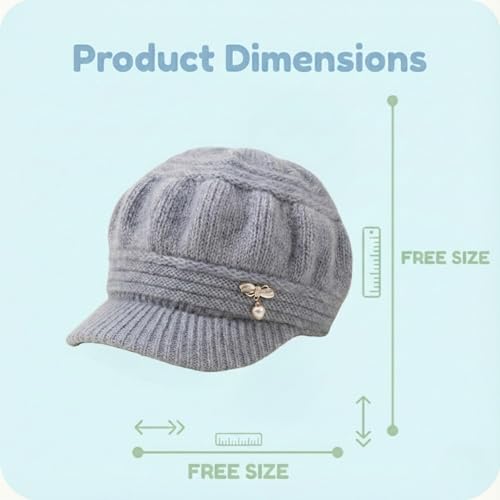 Image of Kraptick Women's Winter Knit Visor Beanie Hat with Soft Fleece Lining, Stylish Woollen Slouchy Warm Cap for Ladies, Snow Sun Shield Knit Cap for Winter -2