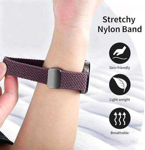 Image of Magnetic Braided Band for Samsung Galaxy Watch 9 8 40mm 44mm, Galaxy Watch8 Classic 46mm, One Click No Gap Elastic Stretchy Nylon Fabric Sport Strap for Women Men (Dark Cherry)