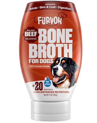 Beef Bone Broth for Dogs - Collagen Protein Supplement for Digestion, Mobility, Coat, Immune System, Joints - Healthy Dog Food Topper, Just Add Water - Human Grade, Made in USA (12 oz, 20 Servings)