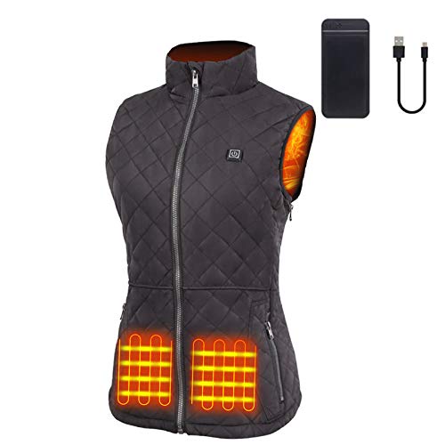leebbus222 Womens Heated Vest USB Rechargeable Heated Vests With 5V Battery For Skiing, Camping, Hiking ( Women-Black-Include Battery, Large )