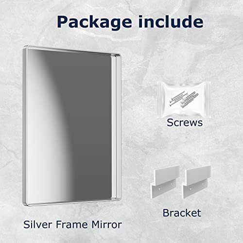 Iskm Silver Bathroom Mirror, 36 X 28 Inch Metal Rounded Rectangular Wall Mounted Mirror For Modern Minimalist Farmhouse Home Decor Hangs Horizontal Or Vertical #TOP5