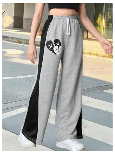 SweatyRocks Girl's Color Block Graphic Sweatpants Wide Leg High Waisted Pants3