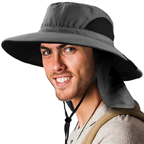 Image of SUN CUBE Wide Brim Sun Hat Men Women, Fishing Hats Sun UV Protection, Mens Hiking Bucket Hat Safari Beach Boonie, UPF 50+