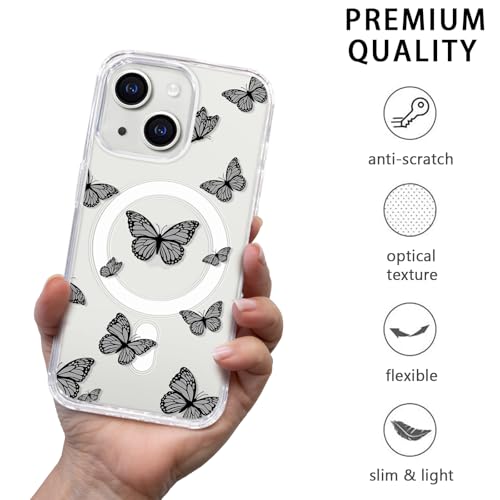 Cioroper Magnetic Phone Case for iPhone 13/14,Black Butterfly Design,Compatible with MagSafe,Military-Grade Drop Tested,Shockproof Protective Slim Cover for iPhone 13/14 6.1 inch Women Girls — view 5