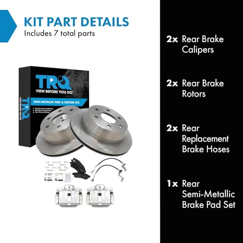 Image of TRQ Rear Brake Pad and Rotor Set Semi Metallic Calipers Compatible with 2001 Chevrolet Silverado 1500 Sierra 1500