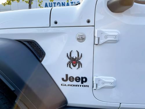 Image of 2Pcs Custom Spider Emblems Left Right Car Badge for Universal Car Body Motorcycle SUV Widow Door Edition Decoration (Black Red)