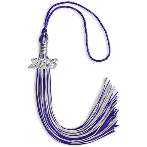 Endea Graduation Mixed Double Color Tassel with Silver Date Drop (Purple/Silver, 2026)
