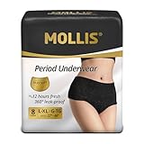 MOLLIS Disposable Period Underwear for Women, Postpartum Panties, Maternity Knickers Heavy Flow Leak Proof, Black, Large/X-Large, 8 Count