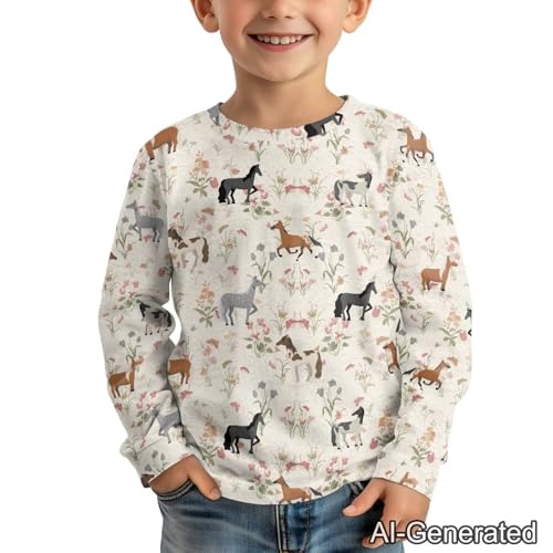 Image of Renewold Boys Girls Tees Kids T-Shirt Long Sleeve Crewneck T Shirts Casual Athletic Tops Clothing for Home School Travel