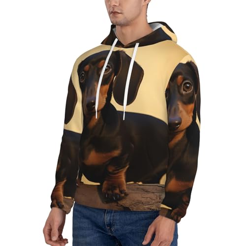 Men's Fleece Pullover Hoodie Long Sleeve Hooded A cute dachshund Sweatshirt Casual Shirts With Pockets Small Black3