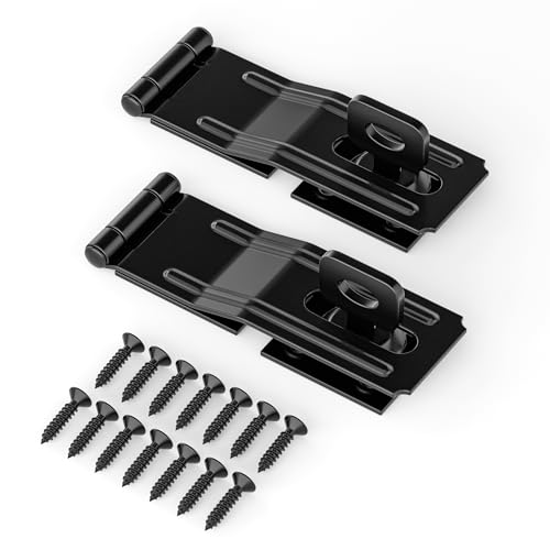 HAPPYGATE Swivel Staple Safety Hasp Latch Lock with Twist Knob, Black 2pcs