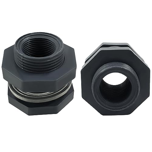 Image of 2pcs NPT3 /4 PVC Bulkhead Fitting, 3 /4 Inch Plastic Water Tank Connector Threaded Thru-Bulk Pipe Fittings for Rain Barrels, Aquariums, Bucket Hose Adapter, Ponds, Pools