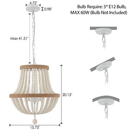 Vanzarla 3-Light Bohemia Chandelier Farmhouse, Boho Pendant Light Fixture Wood Bead Accent, Antique Rustic Hanging Light Fixture For Kitchen Island Hallway Entryway Bedroom Nursery Dining Room Foyer #TOP6