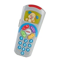 Fisher-Price Laugh and Learn Remote, light-up screen, UK English Version, push buttons and 35+ sing-along songs, tunes & phrases, Baby learning toy, early development, English version DLD30