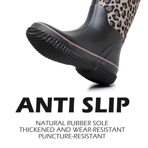 Image of WTW Womens Mid Calf Rain Boots - Waterproof Insulated Neoprene Rubber Boots Mud Outdoor Hunting Garden Boots