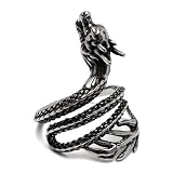 [silver KYASYA]ステンレス ドラゴンリング 龍 ワイド ゴールド ブラック 燻し 指輪 鱗 リアル 個性的 巻き付き メンズ 男性 金属アレルギー対応(シルバー、14号)