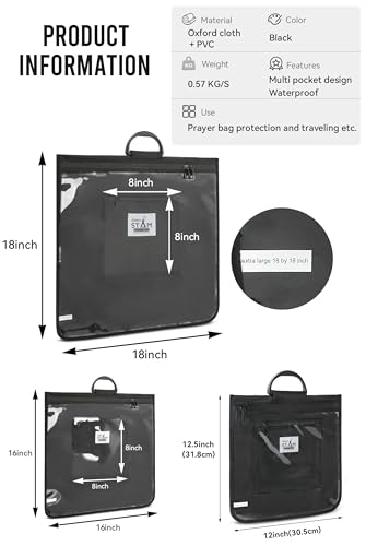 Tallit tallis and Tefillin Clear Front Rain Proof Travel Tote bag with Carry Handle And shoulder strap Large 16x16 inch fits one pair tefillin & tallit (Large 40X40 CM 16x16 inch)2