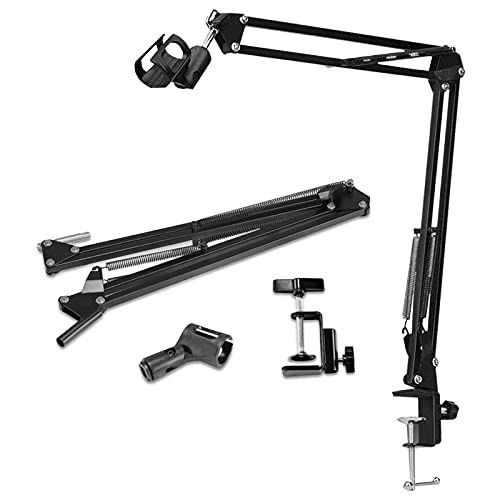 Guzilan Microphone Arm, Desk-Mounted Mic Boom Arm, Adjustable Suspension Boom Scissor Mic Stand, with Screw Adapter Shock Mount For Blue Yeti, Blue Snowball iCE, QuadCast, Elgato