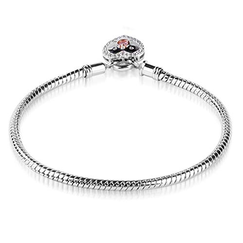 GNOCE Charm Bracelet Sterling Silver DIY Snake Chain Open My Heart Lock Basic Charm Bracelet Bangle with Heart Shaped Lock Clasp……4