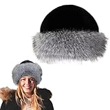 AWOCAN Women's Faux Fur Hat Winter Fluffy Warm Cap Fuzzy Bucket Hat for Cold Ski Snow Color Blocked Fashionable Winter hat (US, Alpha, Large, Black-1)