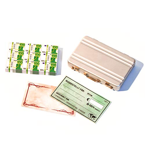 Chroma Products Geldkoffer als Geldgeschenk oder für Gutscheine - Mini Aktenkoffer aus Aluminium mit Schnappverschluss, Geldstapel und Grußkarte - Ideal auch für Hochzeitsgeschenke