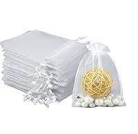 Intckwan 100 Stück Weiß Organzasäckchen 9 x 12 cm Organzabeutel, Säckchen Geschenk Schmuck Hochzeit Bonbonsbeutel Für Festival Party und Hochzeit, Satin-Kordelzug