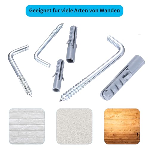 pzihao 120 Stück L Schraubhaken Gerade, Bilderhaken zum Schrauben und Dübel Set, Wandhaken mit Gewinde, Einschraubhaken mit Dübel, Metall Hakenschrauben für Haus Büro Aufhängen Deckenhaken