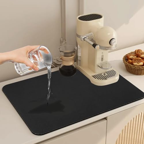 Diatom Drying Mat for Kitchen Counter Water Absorbent Fast Dry Dish Draining Pad for Sink Tabletop Use Anti Slip Soft Surface Mat(15.7"*11.8")