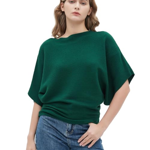Image of EDSTAR Women Dolman Batwing Sleeves Knitted Sweaters Winter Boat Neck Pullovers Tops