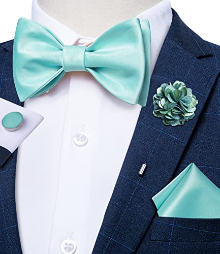 Image of DiBanGu Satin Bow tie Self-Tied Bowtie Set for Men Wedding Prom | Solid Color,Skin-Friendly,Versatile Accessory,Lapel Pin,Pocket Square,Cufflinks,School Dance,Banquet,Dinner,Celebration