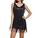 Women's Gatsby 20s Flapper Roarin Cocktail Vintage Tassel Mini Dress, 1920s Fringe Party Club Sequin Prom Dress (US, Alpha, Large, Regular, Regular, Sequin Black Dress)